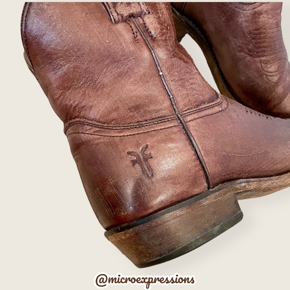 $369 Frye Billy Short Pull On Brown Real Leather Southern Cowboy Cute Ankle Boot - Picture 11 of 14